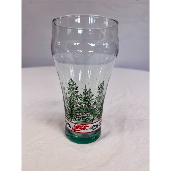 Coca-Cola Other - Libbey Coca Cola Christmas Glass Pine Trees Holly‎ 16 Oz